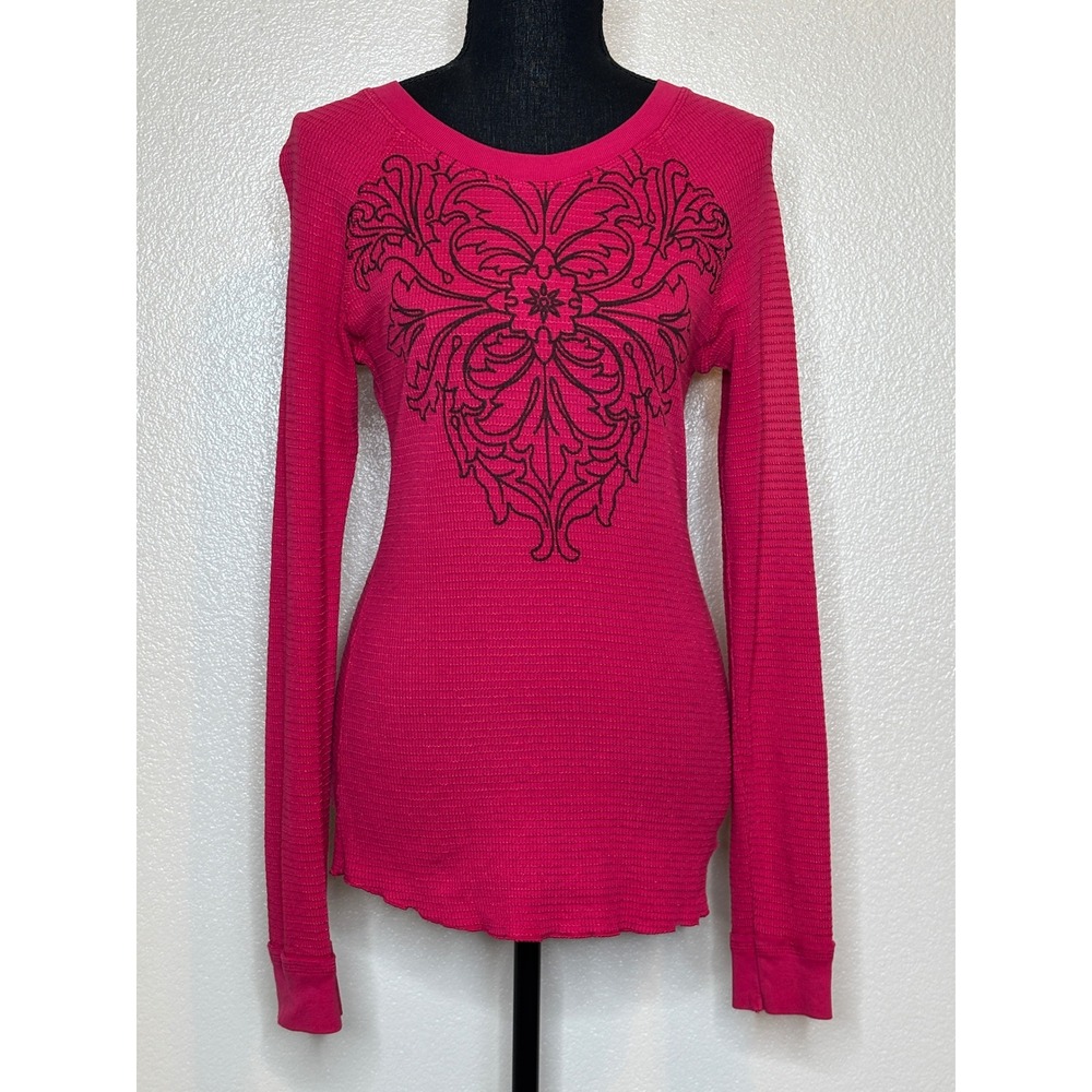 Athleta Y2K 2000 Vintage Magenta Pink Waffle Knit Thermal Top Size Large
